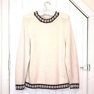 Knit Sweater, Cream and Brown with Border